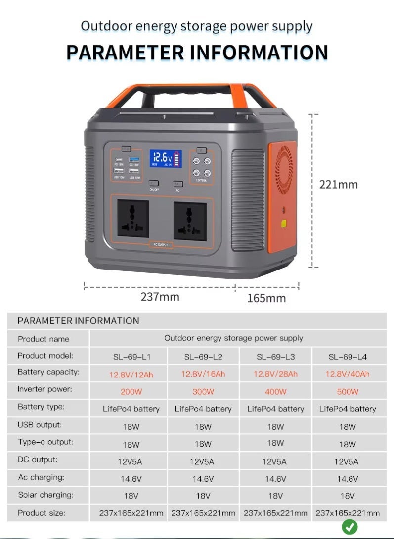 بلو فاير محطة طاقة شمسية محمولة 500 واط لمزود الطاقة المنزلي والشحن | بطارية LiFePO4 عالية السعة 40Ah | عاكس موجة جيبية نقية 220 فولت + 4 منافذ تيار مستمر + 4 منافذ USB | لتخييم، الطوارئ، والمغامرات الخارجية (237mm x 165mm x 221mm سم) - شحن 10 أجهزة في وقت واحد بنظام إدارة بطارية ذكي BMS - Image 2